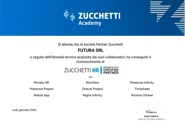 Anteprima attestato Zucchetti HR di Futura