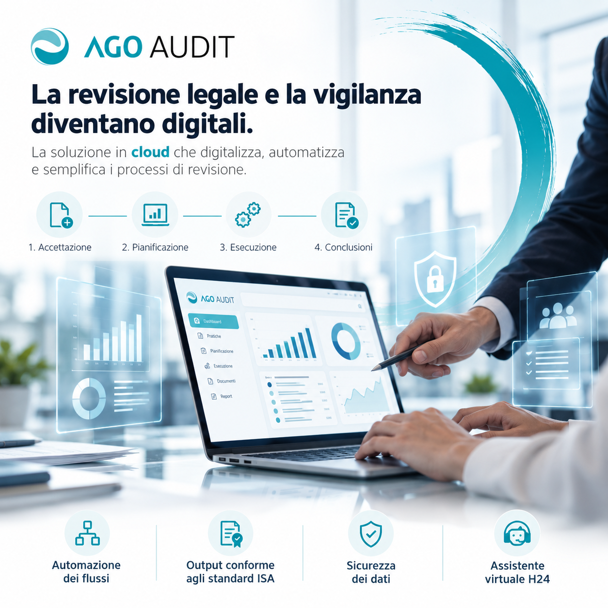 Mano che esamina documenti contabili con una lente d'ingrandimento